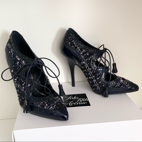 Tory Burch tweed tassel lace up oxford heels - Picture 14 of 16